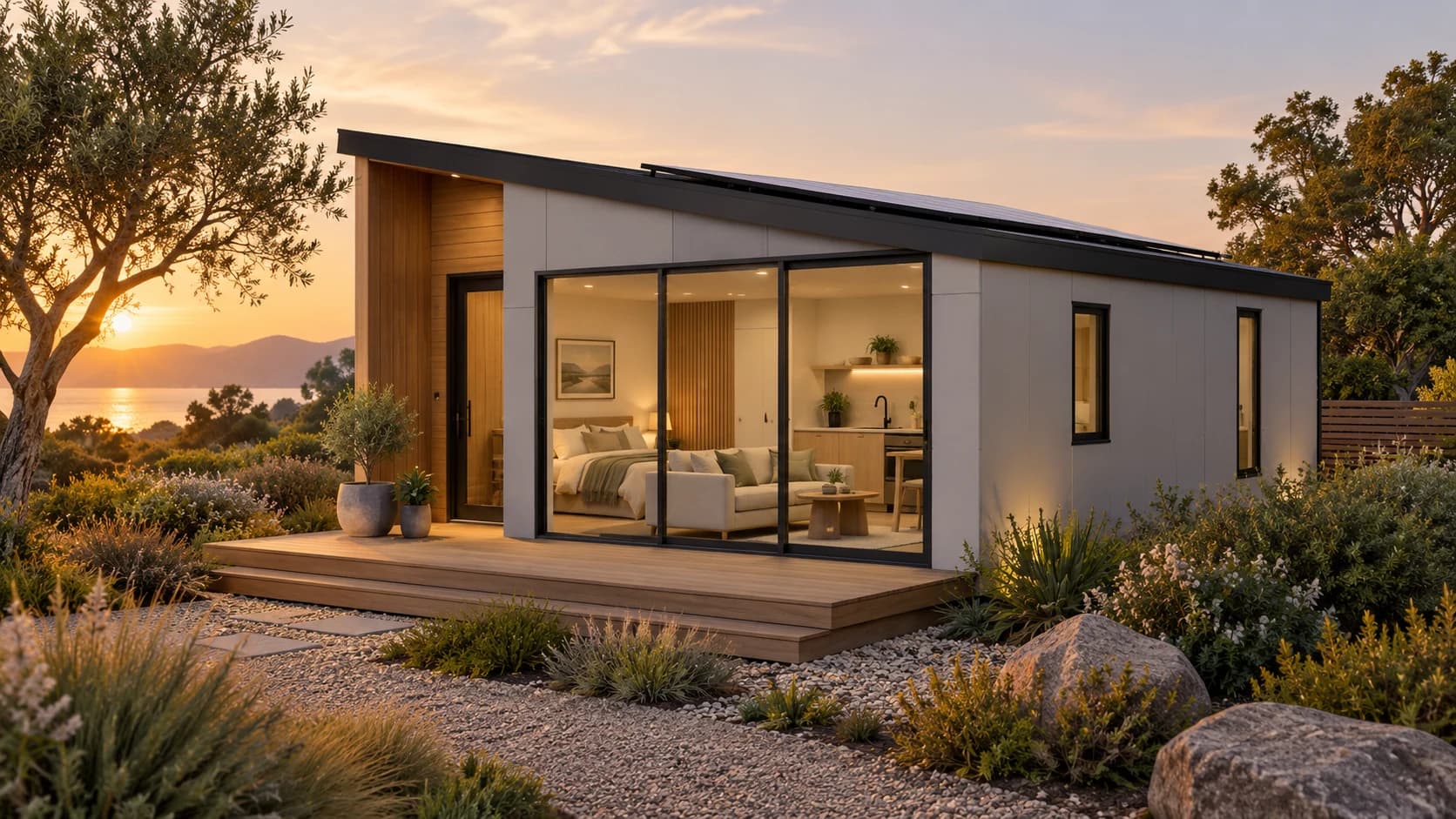 The studio shown with optional solar and wellness features