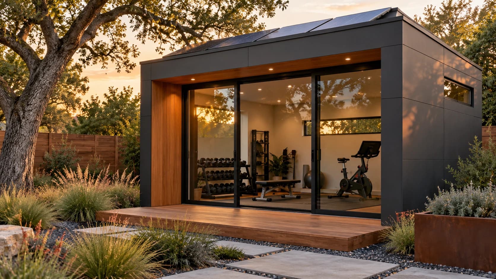 The private gym shown with optional solar and wellness features